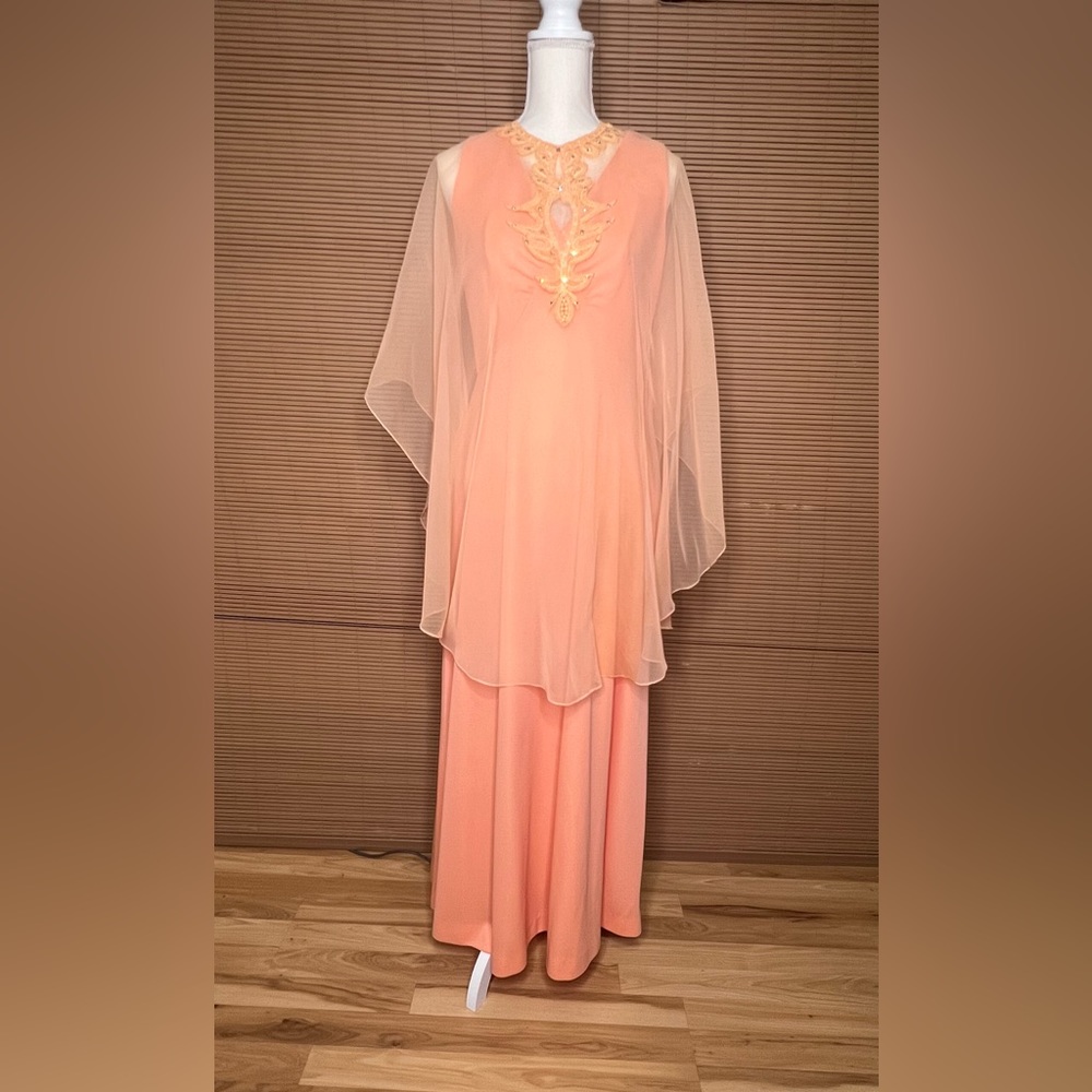 Miss Rubette Vintage Cape dress Formal peach orange - Picture 9 of 15